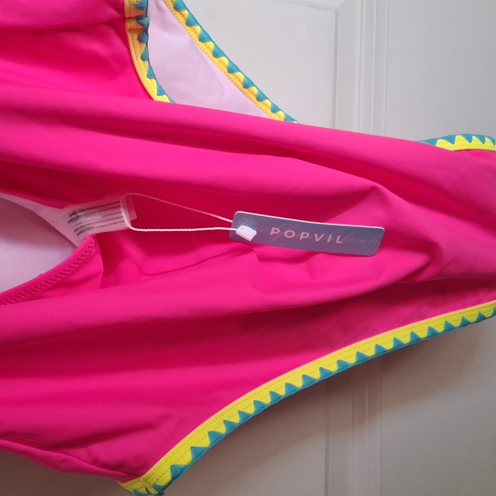 Nwt Popvil One Piece Swimsuit Women XXL Tie Strappy Back Tummy Control Neon Pimj - Picture 8 of 10